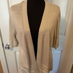 Signature by Robbie Bee Open-Front Short Sleeve Cardigan in Beige